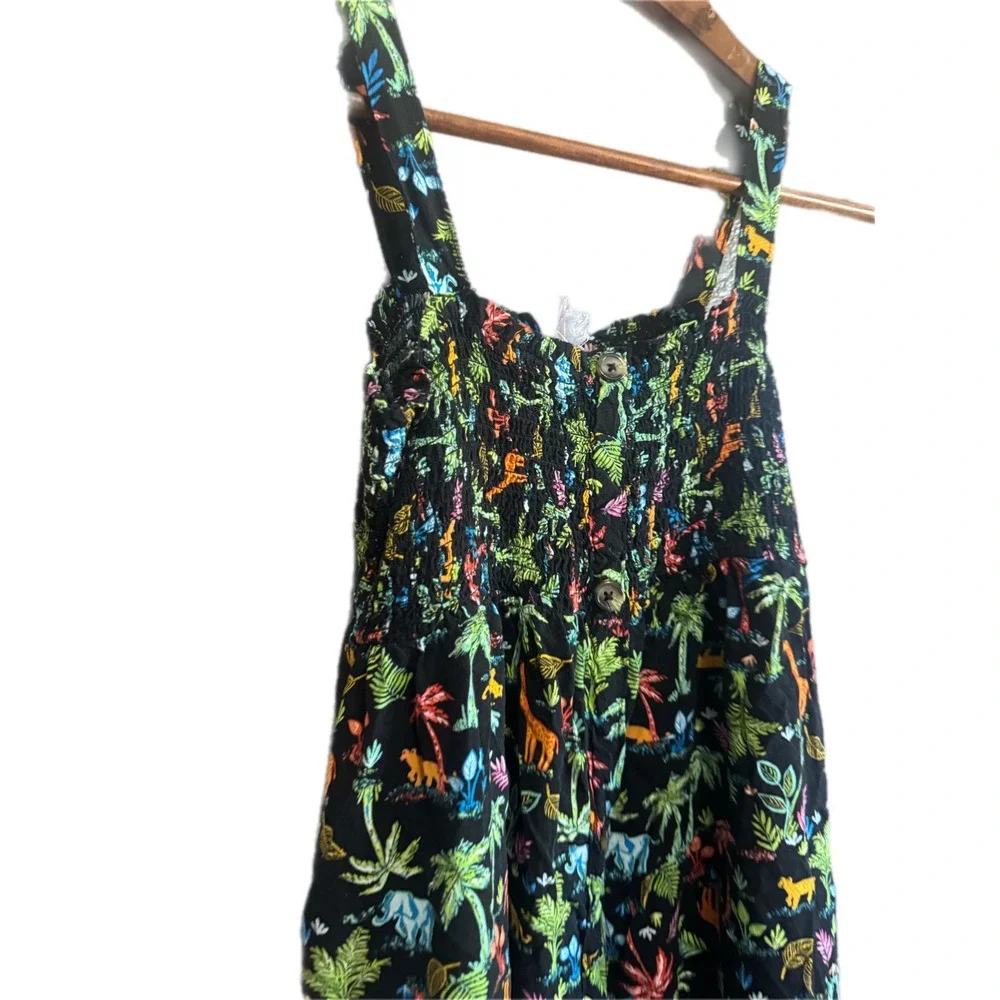 Wild Fable Jungle Animal Print Maxi Dress Kids XXL 18 Black Smocked Button Front